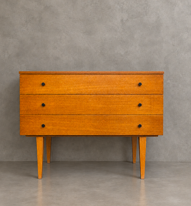 Commode vintage en bois clair – L89 x P42 x H70 cm – 390 €