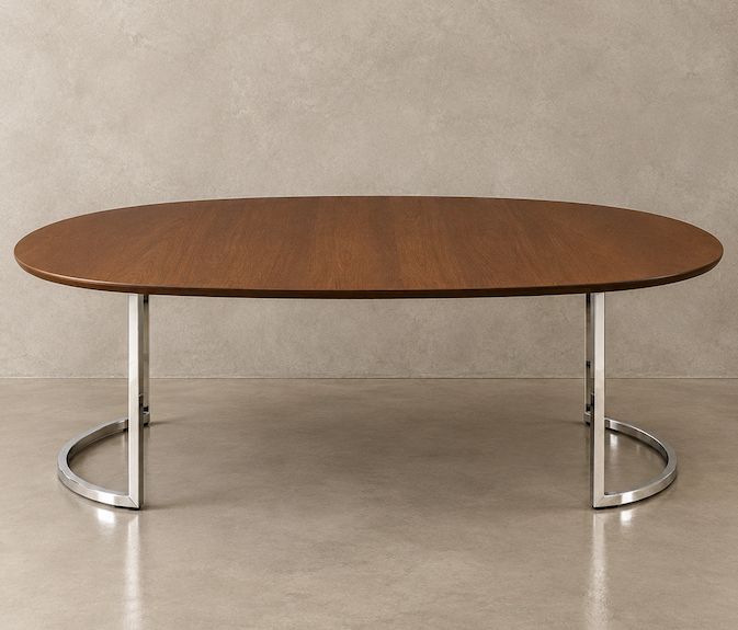 Table à manger pietement métal chromé plateau bois teinté 185cm – 1190€